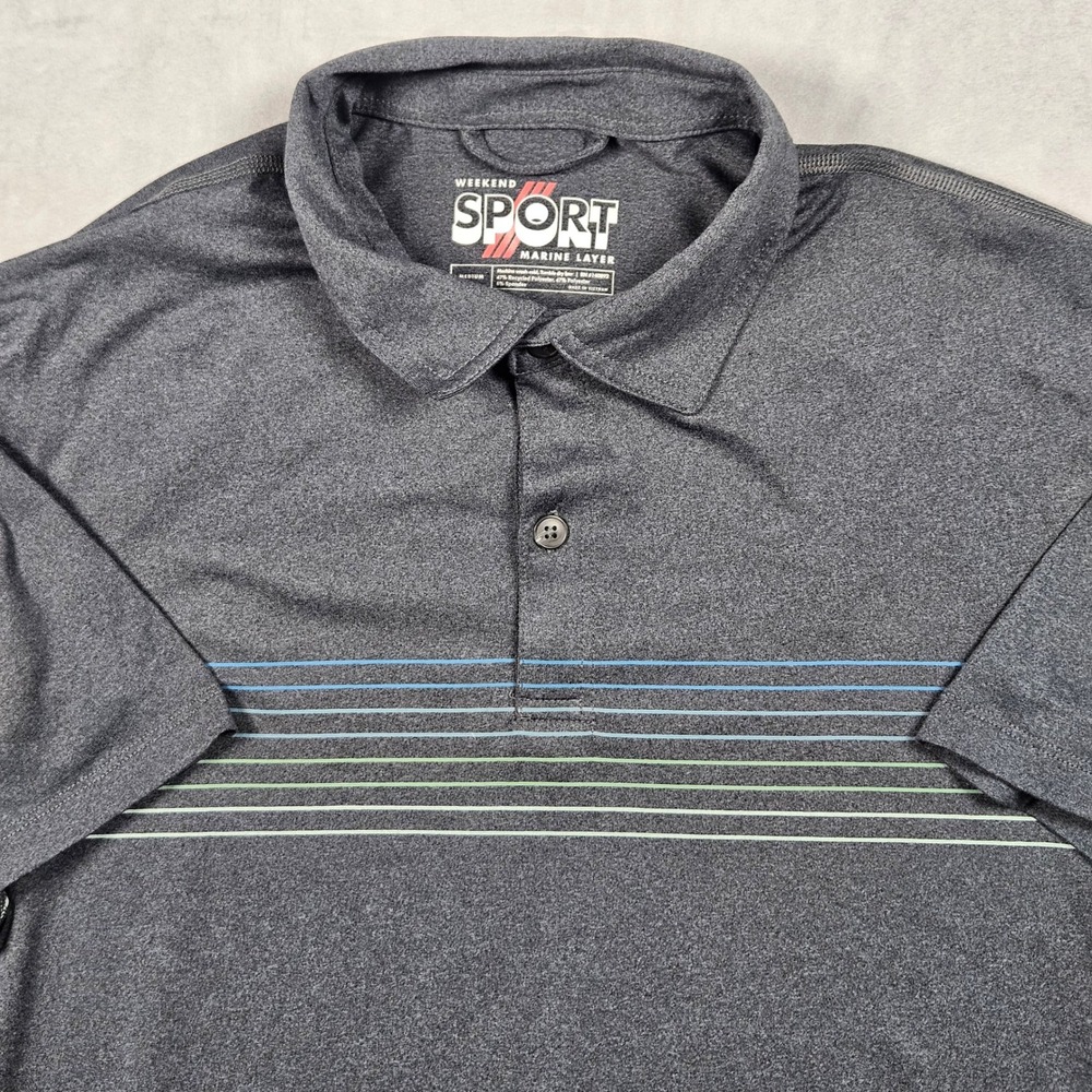 Marine Layer Weekend Sport Polo Shirt Mens Medium Gray Striped Performance Golf